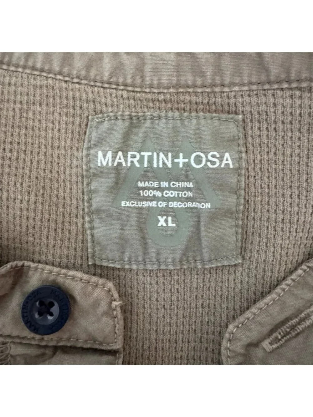 Martin + Osa Olive Green Short Sleeve Waffle Knit Henley T-Shirt, Size XL - Picture 3 of 5